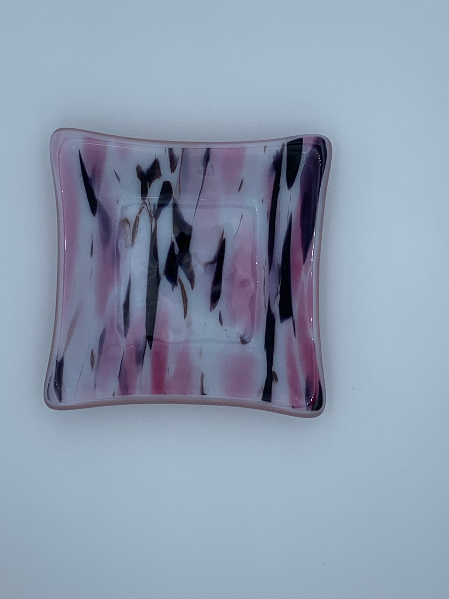 Trinket Dish - Pink and Black Swirl Glass Dish